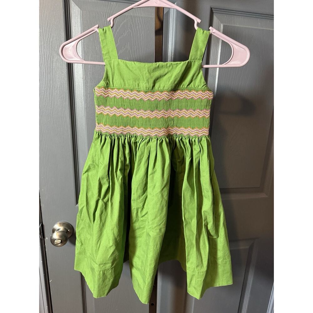 Strasburg Girls Dress Size 5 Green Smocked Spring/ Summer Cotton Sundress